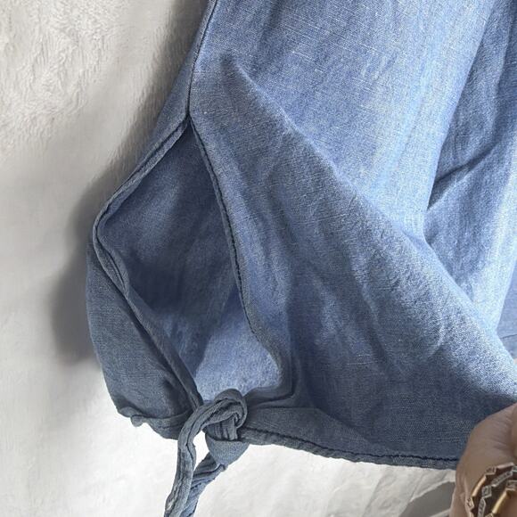 Free People Show Some Shoulder Top Chambray Blue Denim Tie Sleeves Size Small - Picture 4 of 13